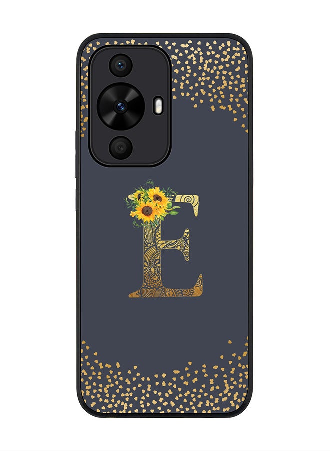 Stylizedd Rugged Black edge case for Huawei nova 12s / Huawei nova 11/ Huawei nova 12 Lite 4G,Custom Monogram Initial Letter Floral Pattern Alphabet - E (Grey)  - Image 1