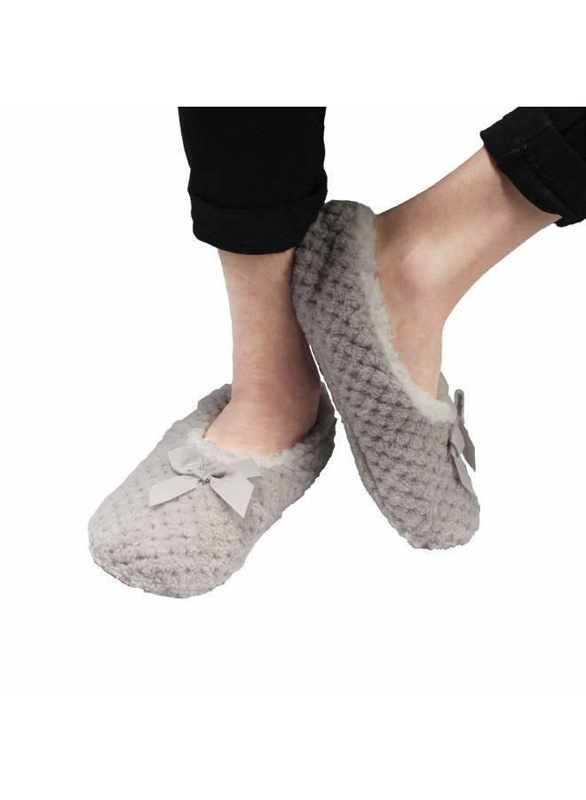 BambooMN Adult Super Soft Warm Cozy Fuzzy Soft Touch Slippers Non-Slip Lined Socks, Grey, Large 1 Pair - Image 1