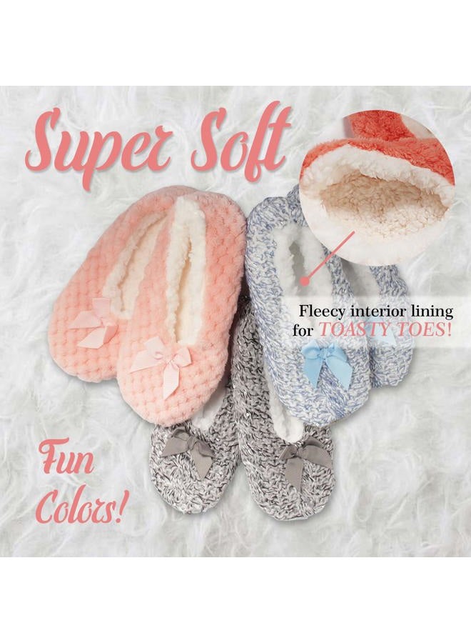 BambooMN Adult Super Soft Warm Cozy Fuzzy Soft Touch Slippers Non-Slip Lined Socks, Grey, Large 1 Pair - Image 3
