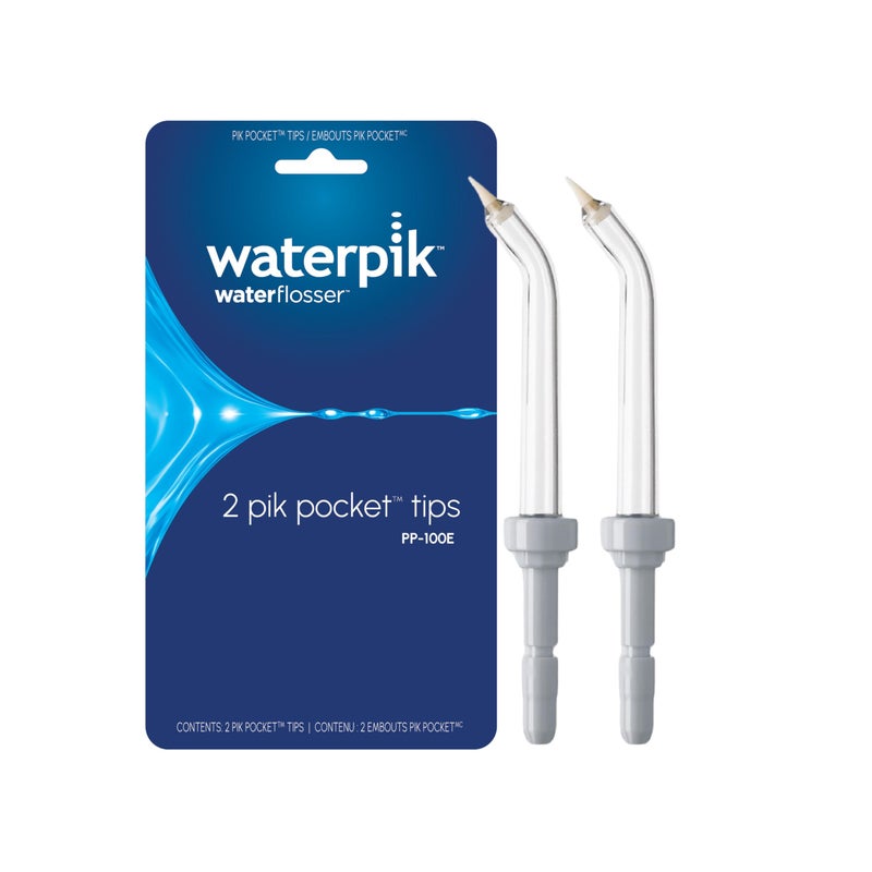 Waterpik Genuine Pik Pocket Replacement Tips, Water Flosser Tip Replacement, PP-100E, 2 Count (Assorted Colors) - Image 1