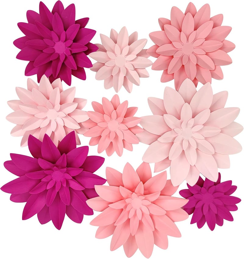 Mybbshower 3D Paper Flower for Wall Wedding Backdrop Bridal Shower Party Centerpieces Home Wall Decor Pack of 9 Pink - Image 1