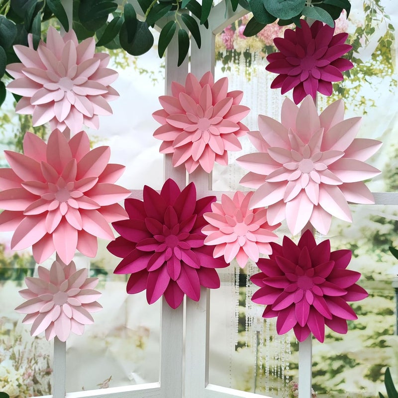 Mybbshower 3D Paper Flower for Wall Wedding Backdrop Bridal Shower Party Centerpieces Home Wall Decor Pack of 9 Pink - Image 2