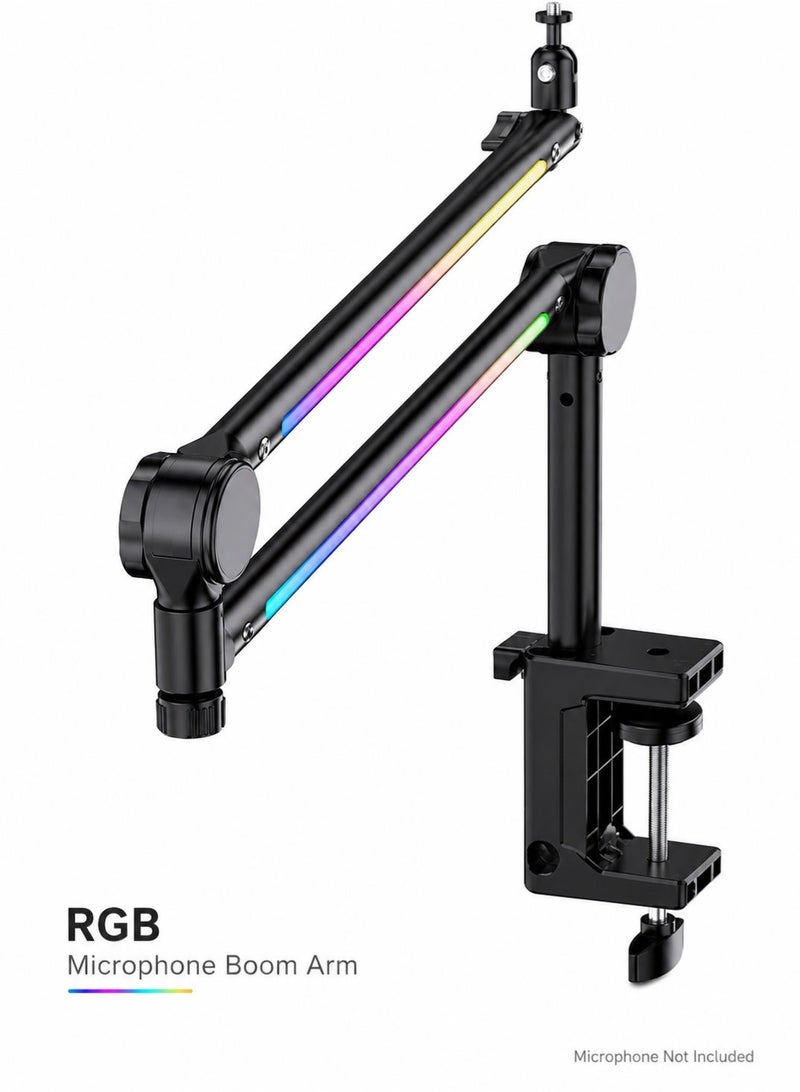 OULIYO RGB Microphone Boom Arm Stand with Adjustable Desk Clamp, 3/8 Inch and 5/8 Inch Mic Mount, Multi-Angle Arm for Gaming, Streaming, Podcasting and Recording, Black - Image 2