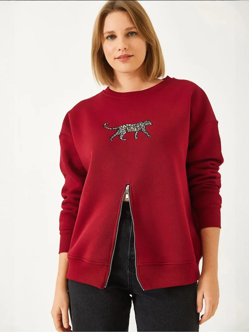 بيانكو لوتشي بلوفر لوكسي مطرز بياقة دائرية وسحاب