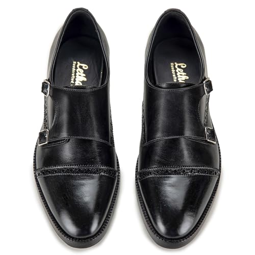 Lethato Handcrafted Men's Captoe Double Monk Strap Genuine Leather Modern Classic Dress Shoes- Black - Image 5