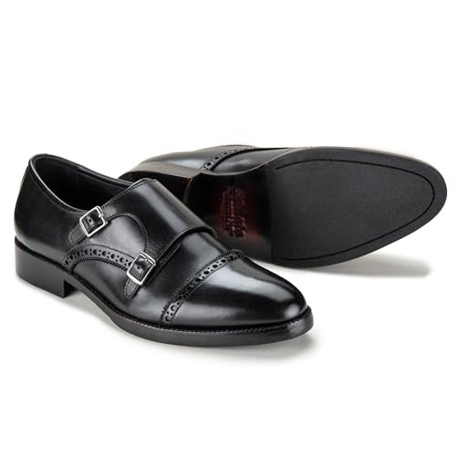 Lethato Handcrafted Men's Captoe Double Monk Strap Genuine Leather Modern Classic Dress Shoes- Black - Image 2