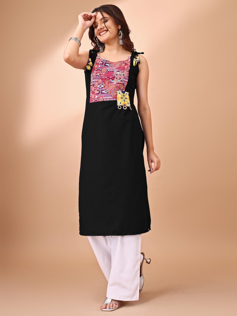 EthnicJunction Women's Rayon Patch Work Shouler Strep Navratri Speical Sleeveless Kurta Black - Image 4