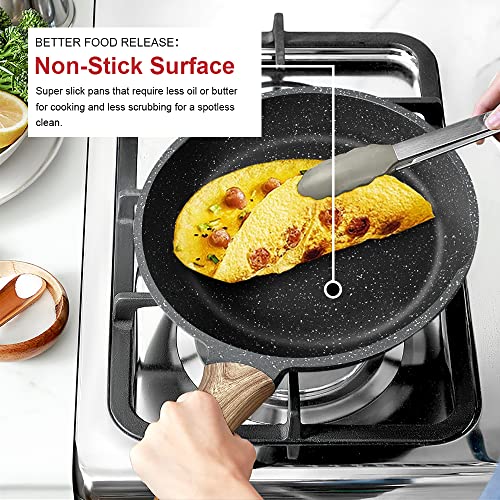 Caannasweis Nonstick Granite Frying Pan Skillet, Non Stick Omelette Fry Pans, Omelet Egg Pan, Stone Cookware Chef's Pan, Induction Compatible, PFOA Free (Gray, 3 Pcs) - Image 2