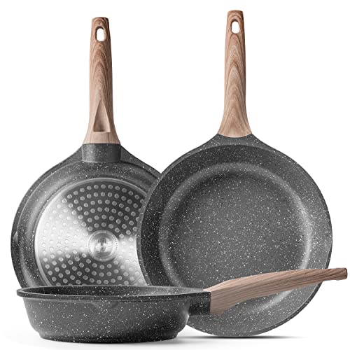 Caannasweis Nonstick Granite Frying Pan Skillet, Non Stick Omelette Fry Pans, Omelet Egg Pan, Stone Cookware Chef's Pan, Induction Compatible, PFOA Free (Gray, 3 Pcs) - Image 1