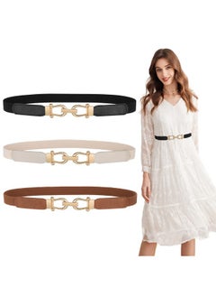 JASGOOD Women Skinny Elastic Belt for Dresses,Thin Retro Stretch Waist Belt with Golden Buckle 3 Pack,Black+Brown+Beige,Fit waist size 26-30 inch - pzsku/ZCE1E9503D7C98E9BB362Z/45/_/1736571008/9fc209f6-3d2f-4640-94ed-4e27150e1024