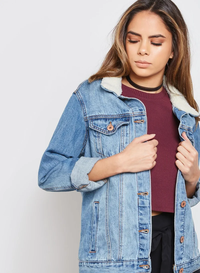 FOREVER 21 Faux Collar Denim Jacket