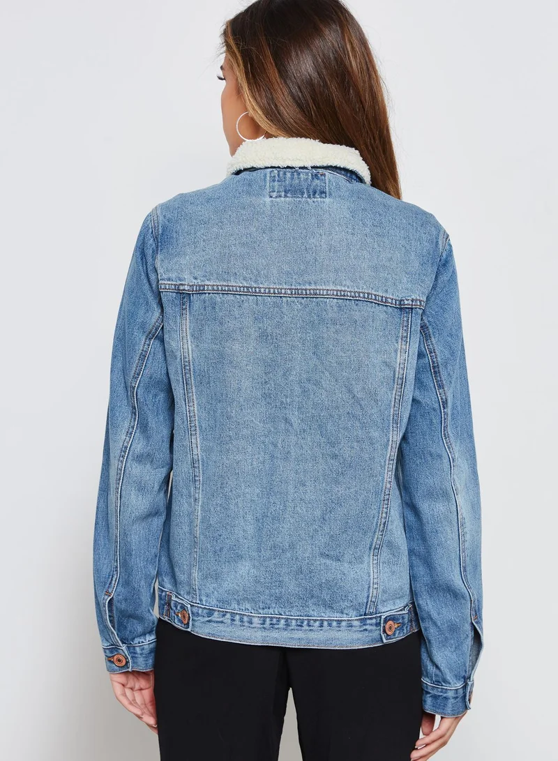 FOREVER 21 Faux Collar Denim Jacket