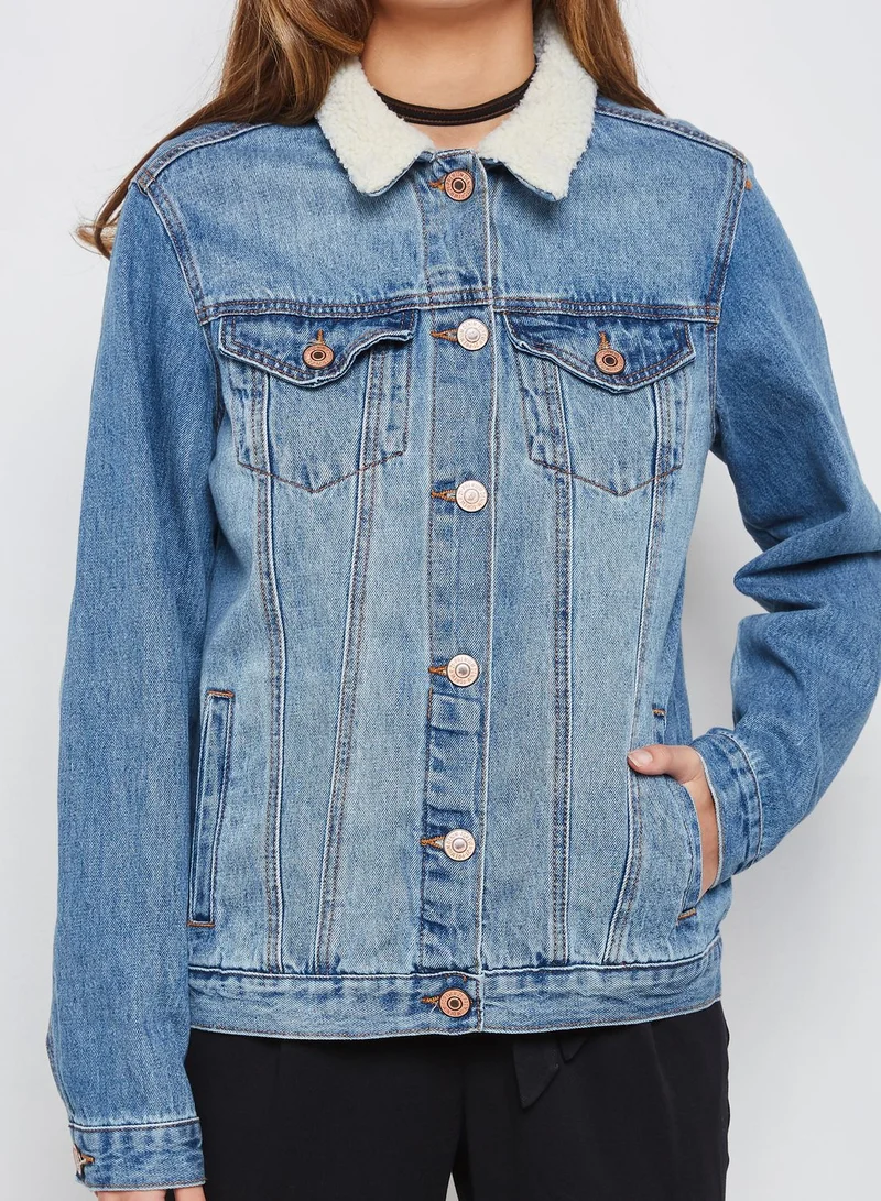 FOREVER 21 Faux Collar Denim Jacket