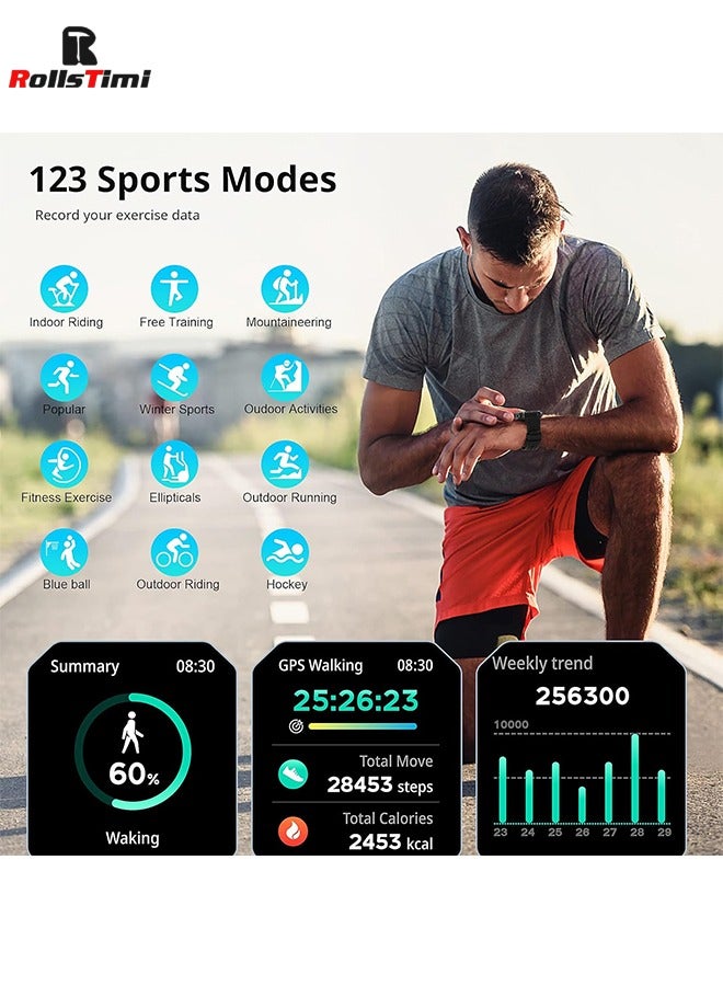 RollsTimi  Military Smart Watch for Men, Bluetooth Rugged Smart Watch, Bluetooth Call, AI Voice Assistant with HR Monitor (Orange) - Image 5