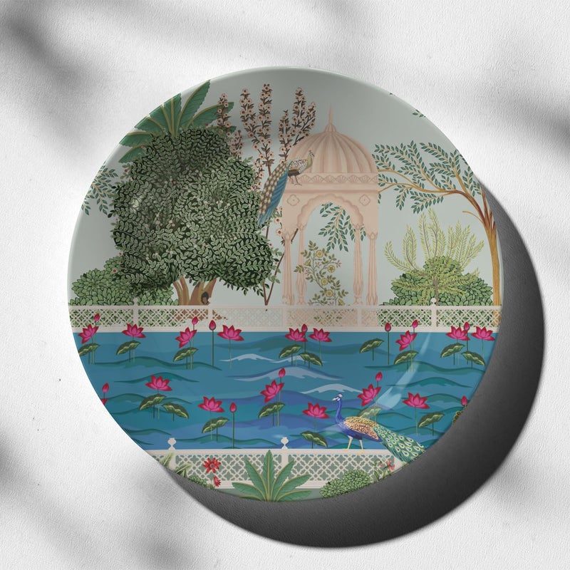 Dessine Art Dessine Art The Garden Of Royalty Wall PlateStand Metal Hook Indian Heritage Hanging Wall Plate 10inchBone China Wall Plate for Wall Dcor I Home Dcor I Living Room I Drawing Room Office  - Image 1