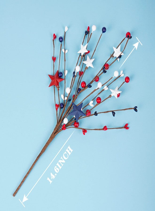 Shitailu 4 Pack Patriotic Artificial Berry Stem Picks White Blue Red Stars for 4th of July Independence Day, Pentagram Faux Berry Branches Decoration for Home Office Restaurant Vase Décor - Image 2