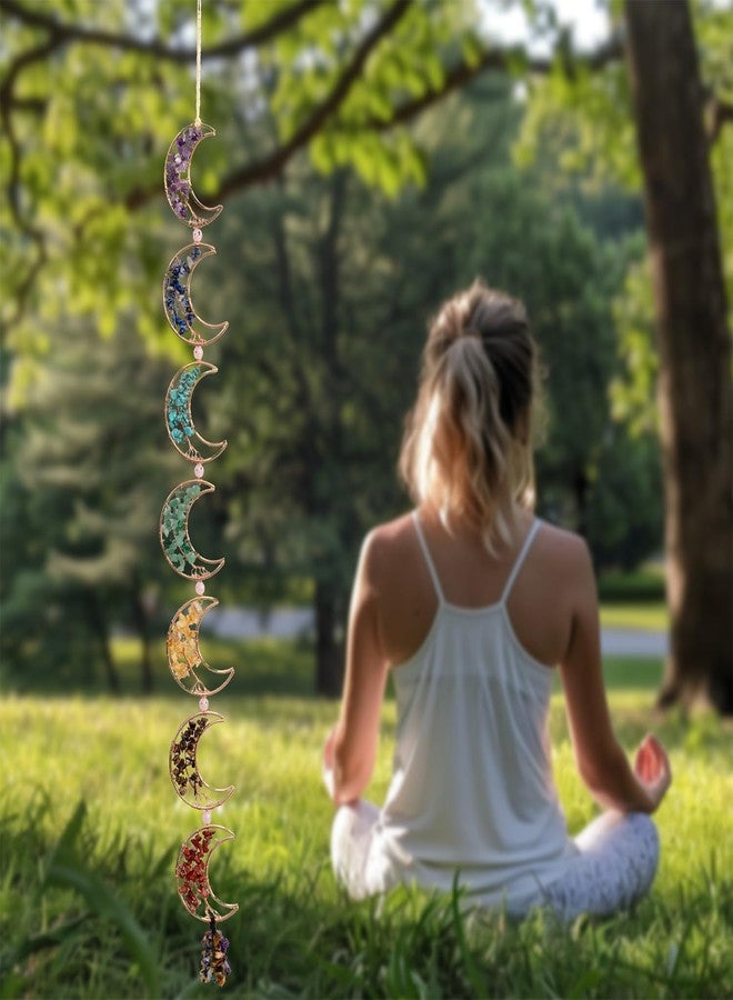 Dreamocean 7 Chakra Healing Crystals Hanging Ornament，Handmade Tree of Life Chakra Stones Moon Natrual Gemstones Wall Hanging Ornaments for Home Decor Yoga Meditation(7 Moon Crystal Tree) - Image 3