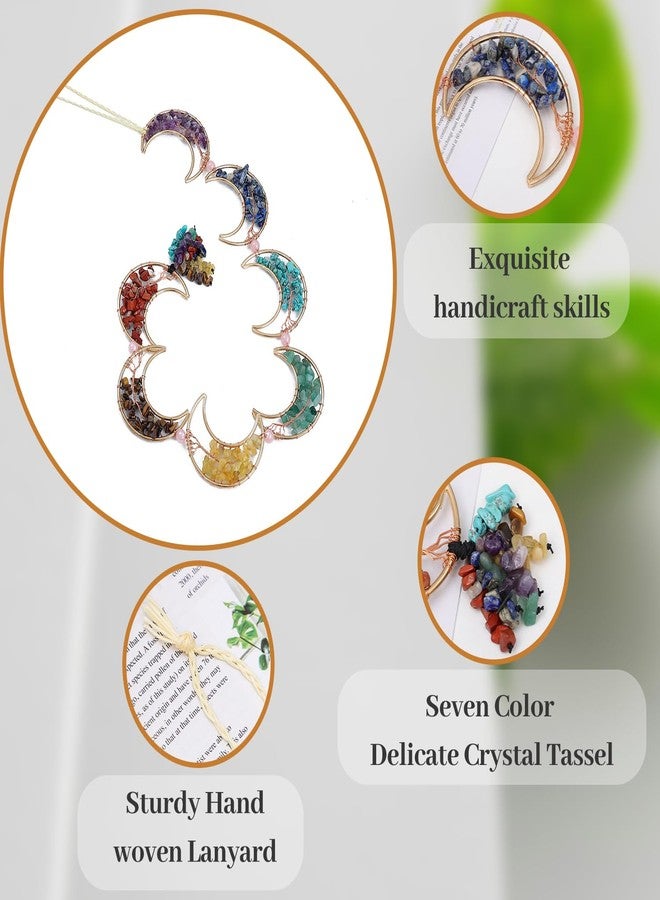 Dreamocean 7 Chakra Healing Crystals Hanging Ornament，Handmade Tree of Life Chakra Stones Moon Natrual Gemstones Wall Hanging Ornaments for Home Decor Yoga Meditation(7 Moon Crystal Tree) - Image 4