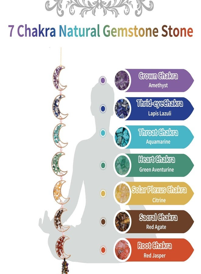 Dreamocean 7 Chakra Healing Crystals Hanging Ornament，Handmade Tree of Life Chakra Stones Moon Natrual Gemstones Wall Hanging Ornaments for Home Decor Yoga Meditation(7 Moon Crystal Tree) - Image 2