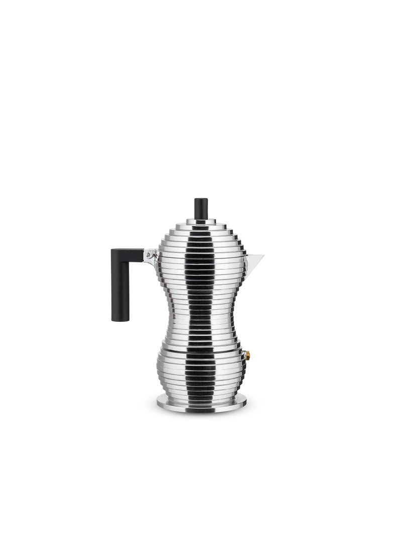 ALESSI Alessi MDL023 B Pulcina Stove Top Espresso 3 Cup Coffee Maker in Aluminum Casting Handle And Knob in Pa Black 