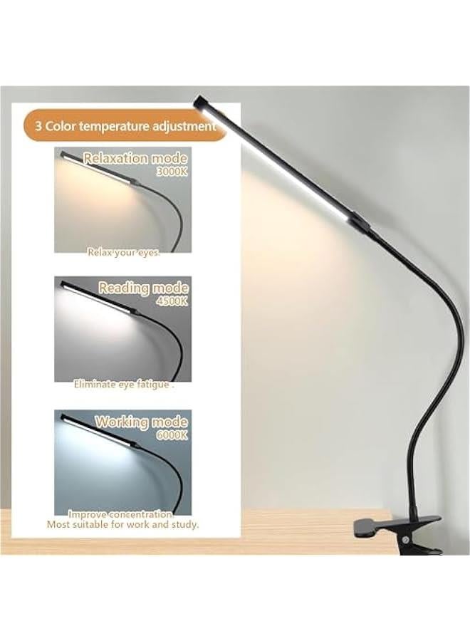 هوكور مصباح مكتب LED مع مشبك من ار سي كو، 3 اوضاع و10 درجات سطوع، مصابيح بمشبك للعناية بالعين للمكتب المنزلي، رقبة اوزة مرنة طويلة، معدن، مصباح طاولة مهام مهندس معماري بذراع متارجح (اسود) - Image 2