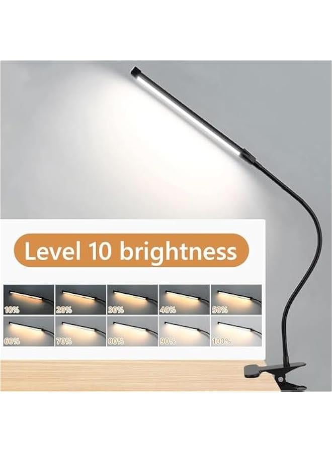 هوكور مصباح مكتب LED مع مشبك من ار سي كو، 3 اوضاع و10 درجات سطوع، مصابيح بمشبك للعناية بالعين للمكتب المنزلي، رقبة اوزة مرنة طويلة، معدن، مصباح طاولة مهام مهندس معماري بذراع متارجح (اسود) - Image 3