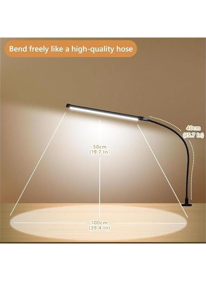 هوكور مصباح مكتب LED مع مشبك من ار سي كو، 3 اوضاع و10 درجات سطوع، مصابيح بمشبك للعناية بالعين للمكتب المنزلي، رقبة اوزة مرنة طويلة، معدن، مصباح طاولة مهام مهندس معماري بذراع متارجح (اسود) - Image 4