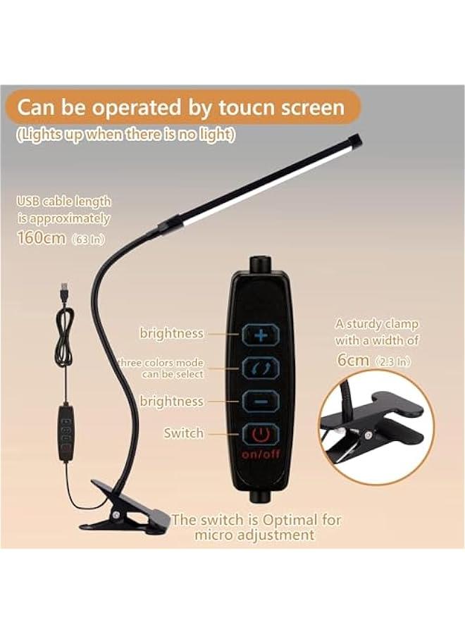 هوكور مصباح مكتب LED مع مشبك من ار سي كو، 3 اوضاع و10 درجات سطوع، مصابيح بمشبك للعناية بالعين للمكتب المنزلي، رقبة اوزة مرنة طويلة، معدن، مصباح طاولة مهام مهندس معماري بذراع متارجح (اسود) - Image 5
