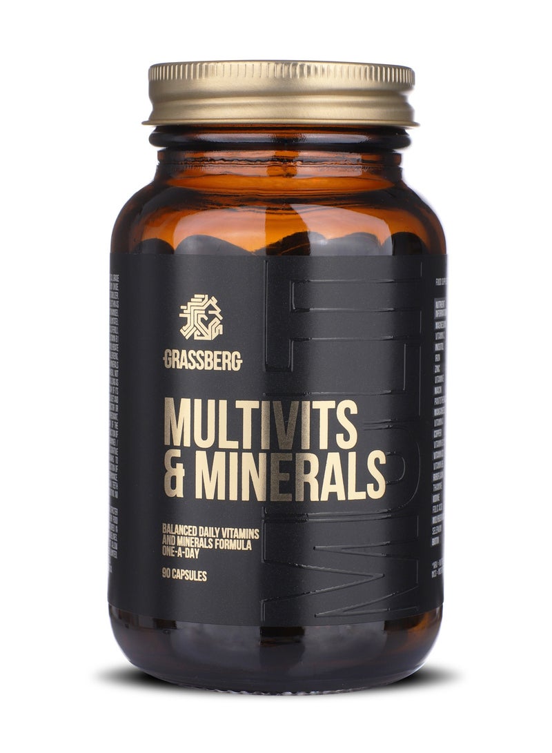 GRASSBERG Multivits and Minerals, Multivitamin for Men and Women with Vitamin A, B6, B12, C, D3, E, Biotin, Calcium, Iron, Magnesium, Zinc, and 10 more nutrients - 90 Softgels - Image 1