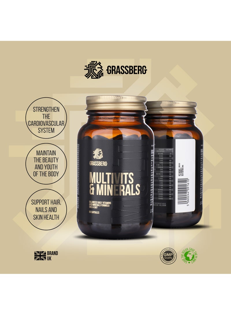 GRASSBERG Multivits and Minerals, Multivitamin for Men and Women with Vitamin A, B6, B12, C, D3, E, Biotin, Calcium, Iron, Magnesium, Zinc, and 10 more nutrients - 90 Softgels - Image 3