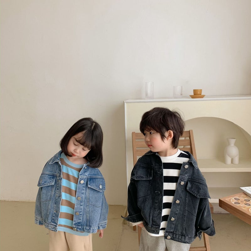 Korean Children Spring Autumn Denim Jacket 3033 Blue  - Image 3