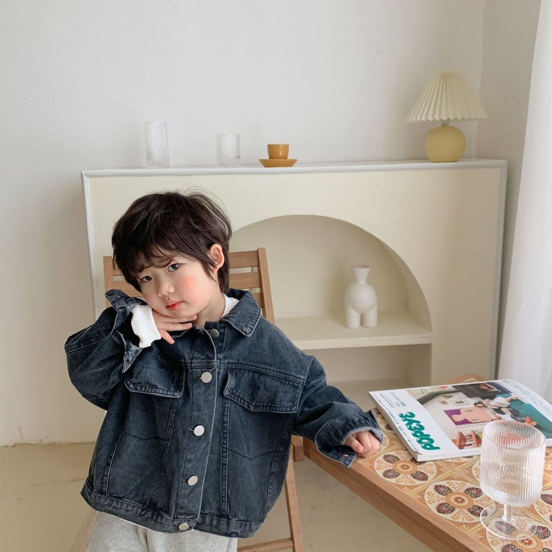 Korean Children Spring Autumn Denim Jacket 3033 Blue  - Image 4