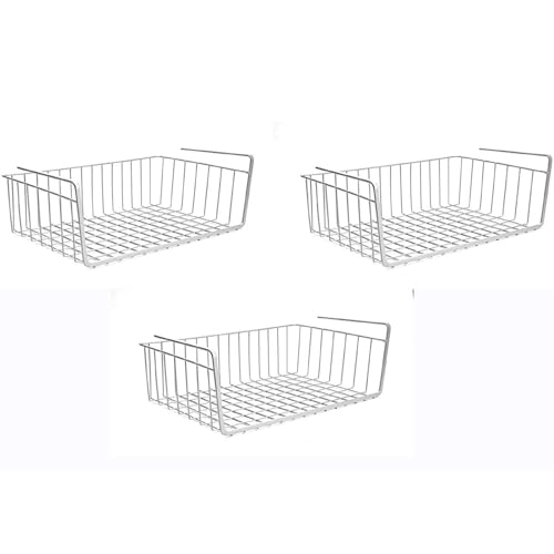 Go Hooked 16 Inch Under Shelf Basket White Powder Coated Iron Space Saving Versatile Heavy Duty Sleek and Sturdy Efficient Compact and Durable Modern Robust Elegant Set of 3 - Image 1