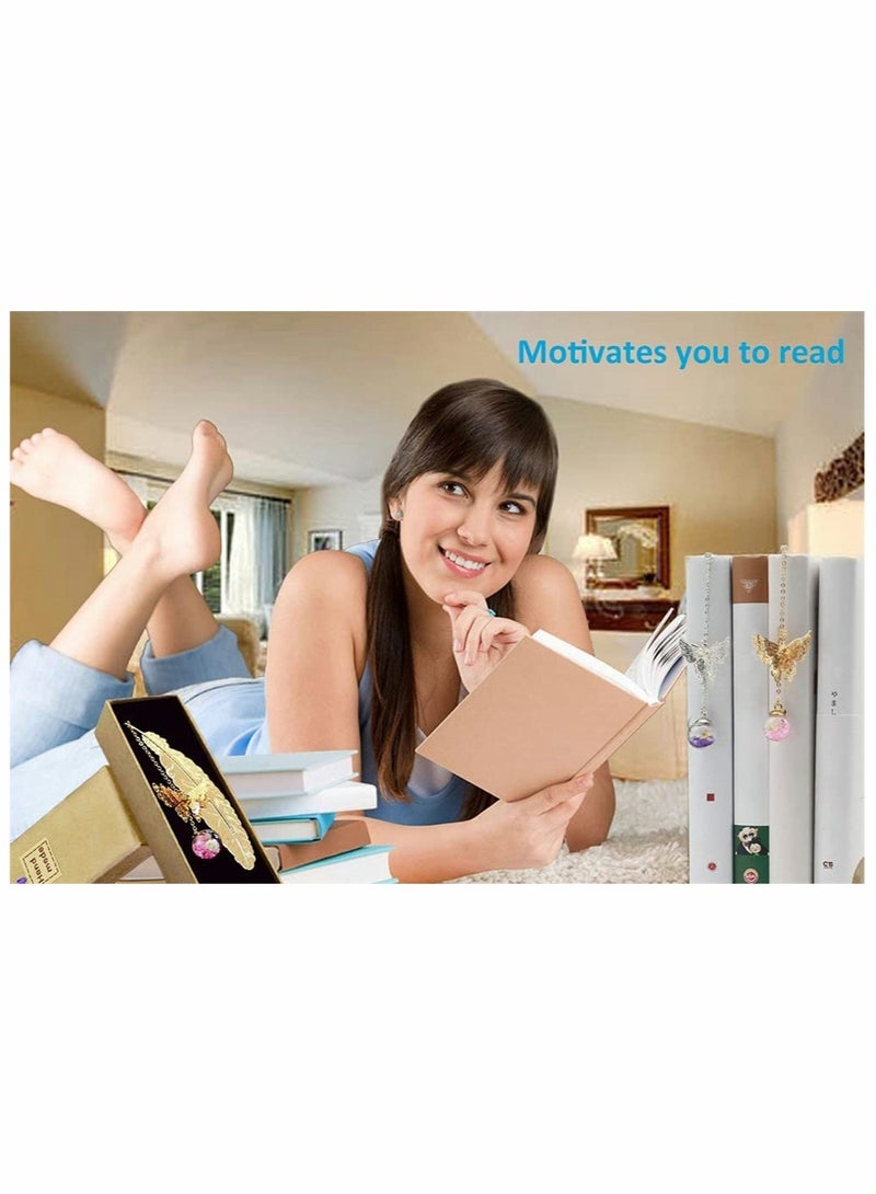 KASTWAVE Feather Bookmark, Vintage Style Metal Feather Bookmark Gifts, Handmade Butterfly and Dried Flower Bead Charms, A Suitable Gift for Women, Mom, Girls, and Teachers - Image 3