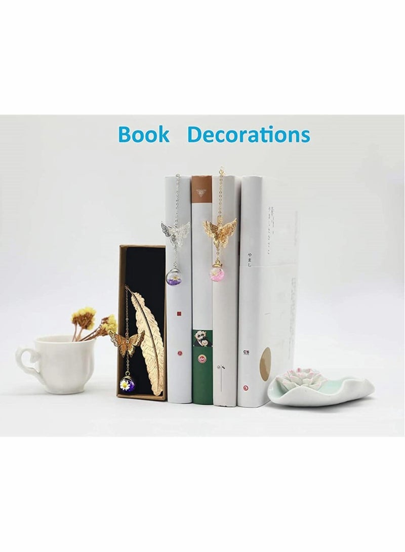 KASTWAVE Feather Bookmark, Vintage Style Metal Feather Bookmark Gifts, Handmade Butterfly and Dried Flower Bead Charms, A Suitable Gift for Women, Mom, Girls, and Teachers - Image 2