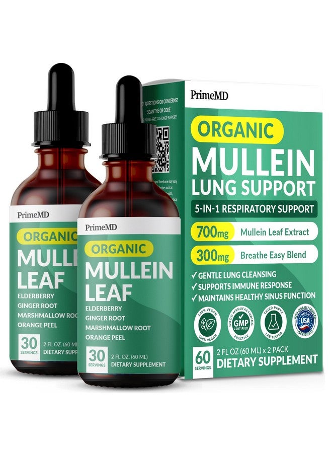 PrimeMD 5-in-1 Mullein Drops for Lungs and Bronchial - Respiratory Lung Health Support with Mullen Leaf Extract for lungs - Mullein Tincture with Elderberry, Marshmallow, Ginger Root (60 Servings) (2-pack) - Image 1