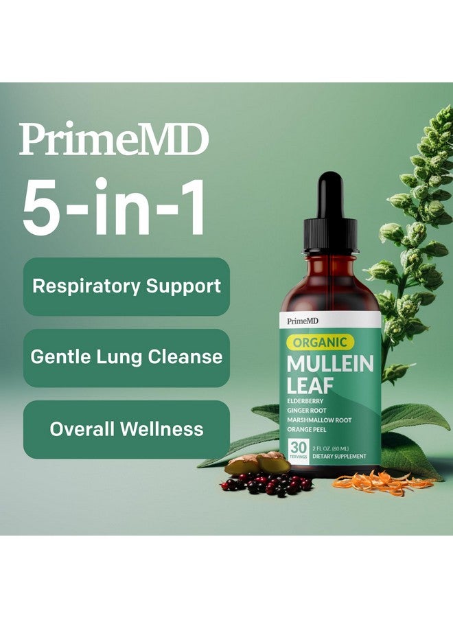 PrimeMD 5-in-1 Mullein Drops for Lungs and Bronchial - Respiratory Lung Health Support with Mullen Leaf Extract for lungs - Mullein Tincture with Elderberry, Marshmallow, Ginger Root (60 Servings) (2-pack) - Image 2