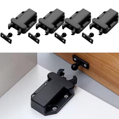 DEEGAA MART DEEGAAMART Push to Open Door Latch with Touch Release – Pack of 4 | Automatic Pop-Up Sliding Latch for Kitchen Cabinets, Cupboards & Home Furniture (Black) (Qty :4) - Image 1