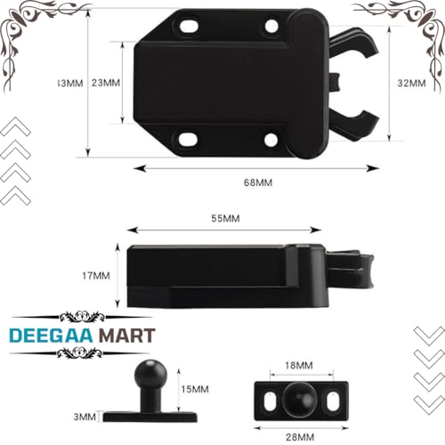 DEEGAA MART DEEGAAMART Push to Open Door Latch with Touch Release – Pack of 4 | Automatic Pop-Up Sliding Latch for Kitchen Cabinets, Cupboards & Home Furniture (Black) (Qty :4) - Image 4