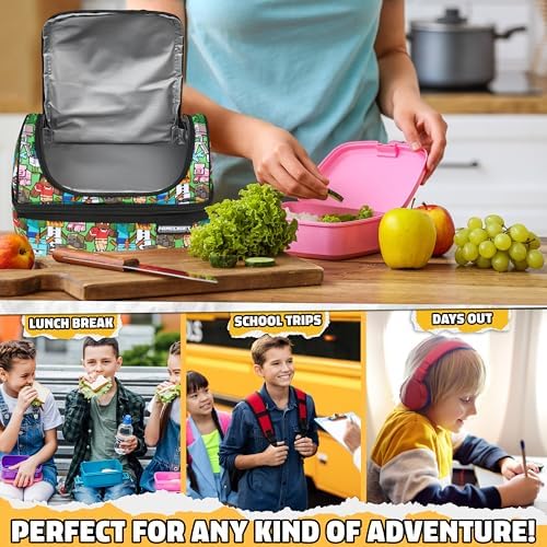 Minecraft Insulated Lunch Bag for Kids Creeper Lunchbox for Boys School Supplies Food Carrier Snacks Picnic Beach Days Travel Gamer Gifts for Kids (Multi) - Image 3