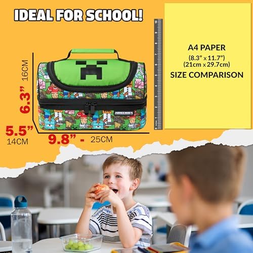 Minecraft Insulated Lunch Bag for Kids Creeper Lunchbox for Boys School Supplies Food Carrier Snacks Picnic Beach Days Travel Gamer Gifts for Kids (Multi) - Image 2