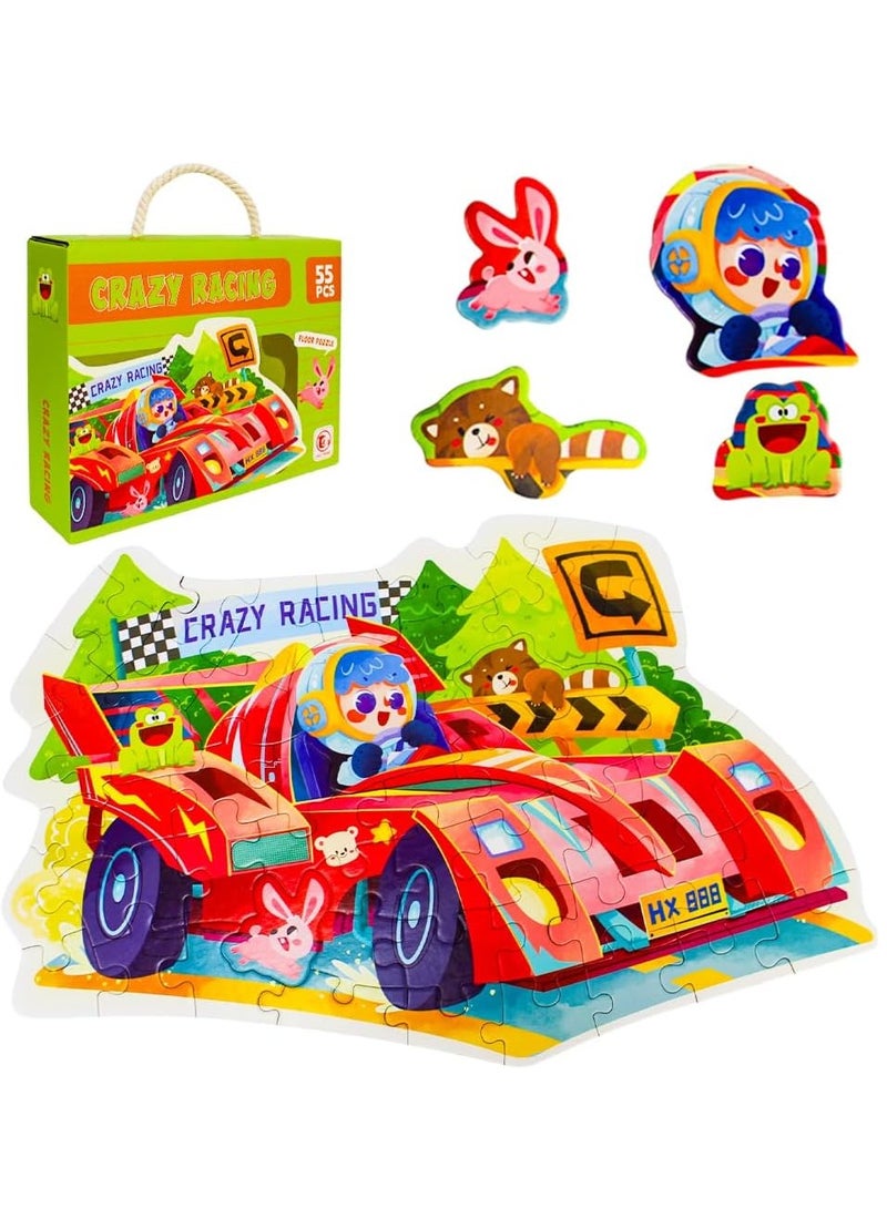 UKR UKR 55-Piece Floor Puzzle Crazy Racing – Large Jigsaw Puzzle (54x36 cm) for Kids Ages 3-7, Educational Toy in Gift Box with Storage Tote Bag  - Image 1