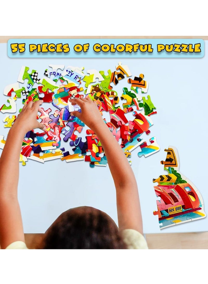 UKR UKR 55-Piece Floor Puzzle Crazy Racing – Large Jigsaw Puzzle (54x36 cm) for Kids Ages 3-7, Educational Toy in Gift Box with Storage Tote Bag  - Image 4