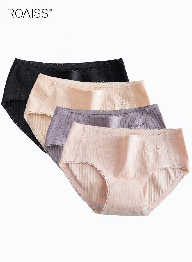 رويس ملابس داخلية نسائية من القطن فائق النعومة، 3 قطع، ملابس داخلية أساسية يومية متوسطة الارتفاع للنساء، ملابس داخلية نسائية مضادة للبكتيريا من الدانتيل - Image 1