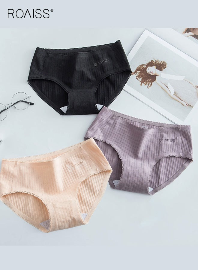 رويس ملابس داخلية نسائية من القطن فائق النعومة، 3 قطع، ملابس داخلية أساسية يومية متوسطة الارتفاع للنساء، ملابس داخلية نسائية مضادة للبكتيريا من الدانتيل - Image 3