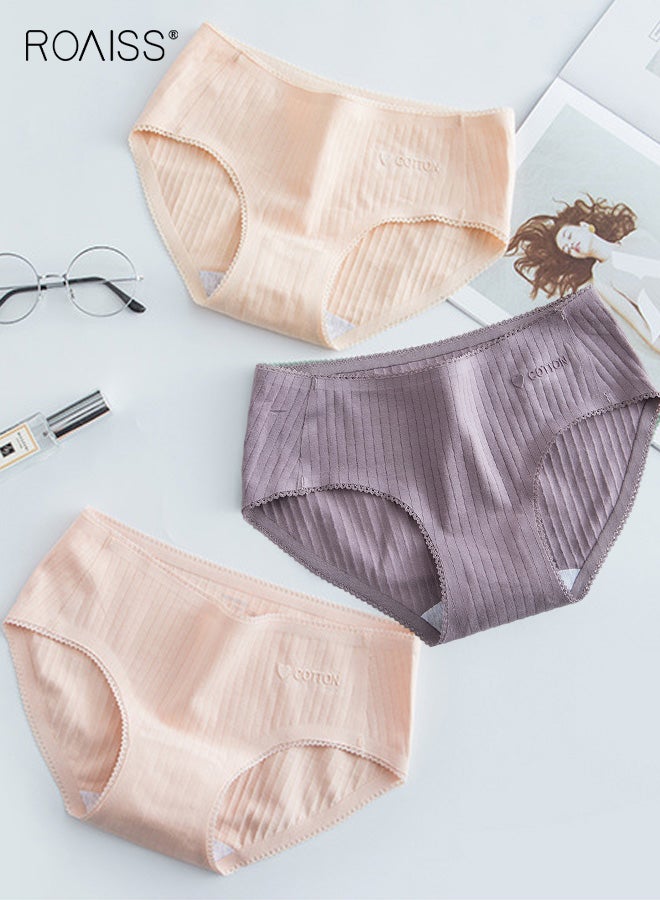 رويس ملابس داخلية نسائية من القطن فائق النعومة، 3 قطع، ملابس داخلية أساسية يومية متوسطة الارتفاع للنساء، ملابس داخلية نسائية مضادة للبكتيريا من الدانتيل - Image 2