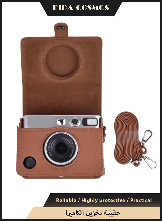 dida-cosmos Case for Fuji Mini EVO ,Camera Compatible Camera with Adjustable Shoulder Strap in Brown Lychee Texture Horizontal Style - Image 1