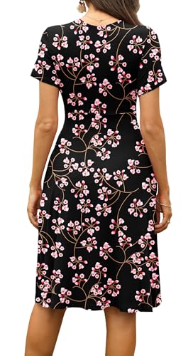 WEACZZY Womens Casual Dresses Short Sleeve Flower Party Dress V-Neck Floral Summer Sundresses for Women,Floral Gypsophila Black,S - Image 3