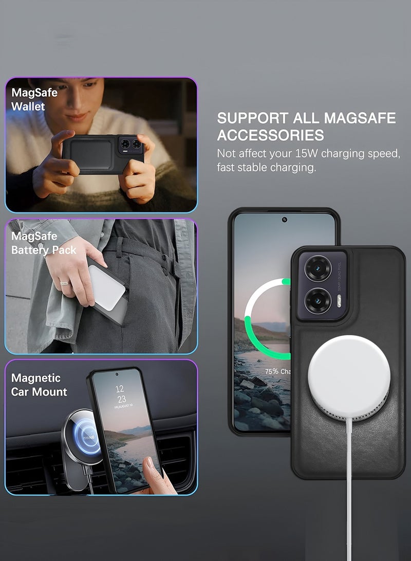 Wtech Motorola Moto G85 5G 2024 Premium PU Leather Hard Shockproof with MagSafe Magnet Case Cover - Black - Image 3