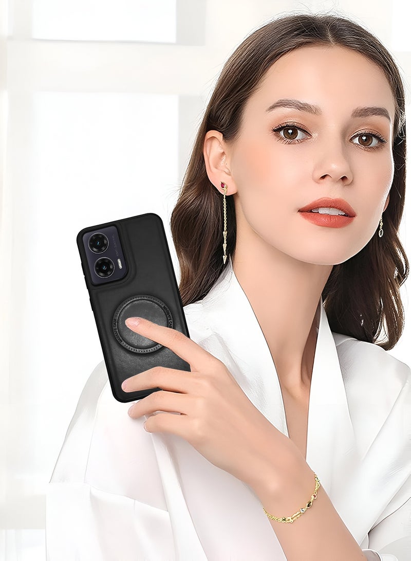 Wtech Motorola Moto G85 5G 2024 Premium PU Leather Hard Shockproof with MagSafe Magnet Case Cover - Black - Image 4